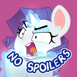 Size: 3319x3319 | Tagged: safe, artist:cutepencilcase, rarity, pony, unicorn, g4, the saddle row review, angry, bust, high res, magic, magic aura, meme, newspaper, no spoilers, pink background, portrait, scene interpretation, shrunken pupils, simple background, solo, telekinesis