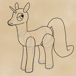 Size: 1500x1500 | Tagged: artist needed, source needed, safe, pony, unicorn, horn, lidded eyes, looking back, sketch, solo, tail