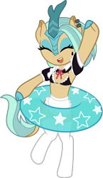 Size: 2895x5000 | Tagged: safe, artist:clubvixen, oc, oc only, oc:misty von steinmare, kirin, pony, semi-anthro, arm hooves, bra, bra on pony, clothes, cloven hooves, colored eartips, eyeshadow, leonine tail, maid, makeup, minimalist, simple background, solo, swimsuit, tail, transparent background