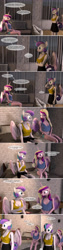Size: 1440x5714 | Tagged: safe, artist:spud, princess cadance, princess flurry heart, alicorn, anthro, comic:caught, g4, 3d, angry, apology, argument, comic, confused, crossed arms, dialogue, female, head scratch, looking at each other, looking at someone, mother and child, mother and daughter, older, older flurry heart, sad, sitting, sitting on bed, source filmmaker, speech bubble, standing, surprised, talking