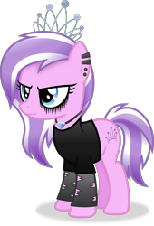 Size: 2459x3617 | Tagged: safe, artist:anime-equestria, diamond tiara, earth pony, pony, g4, alternate hairstyle, clothes, diamond, ear piercing, earring, female, goth, high res, it's a phase, jewelry, makeup, mare, necklace, older, older diamond tiara, piercing, shirt, simple background, smiling, solo, tiara, transparent background, vector