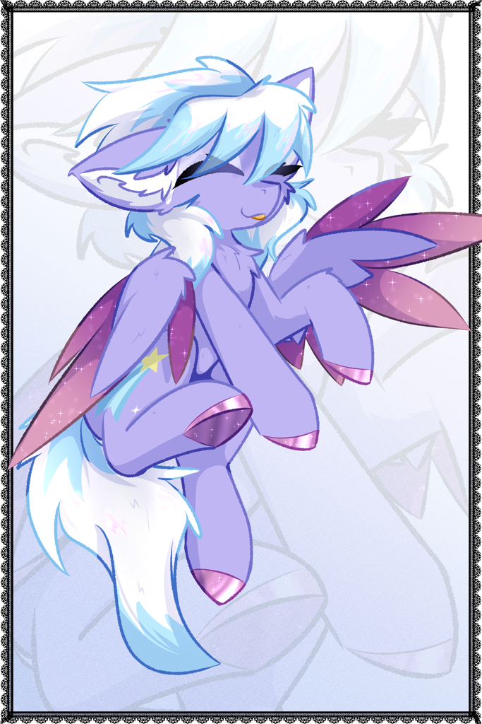 [:p,chest fluff,cloudchaser,eyes closed,female,flying,g4,mare,pegasus,pony,safe,solo,wings,tongue out,ear fluff,zoom layer,two toned wings,colored hooves,colored wings,colored wingtips,artist:jubyskylines]