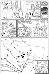 Size: 2400x3600 | Tagged: safe, artist:redruin01, rainbow dash, oc, oc:anon, human, pegasus, pony, comic:dashing through the snow, g4, clothes, comic, couch, fireplace, high res, hoodie, monochrome