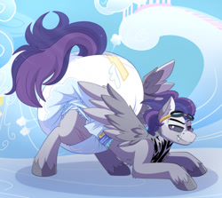 Size: 1920x1716 | Tagged: safe, artist:jupiters, oc, oc only, oc:dread, pegasus, pony, cloud, cloudsdale, diaper, diaper butt, diaper fetish, diapered, fetish, impossibly large diaper, male, multiple diapers, non-baby in diaper, poofy diaper, solo, stallion, white diaper, wonderbolts