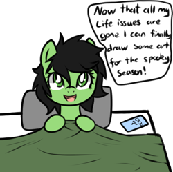 Size: 477x475 | Tagged: safe, artist:neuro, oc, oc only, oc:filly anon, earth pony, pony, bed, cellphone, female, filly, foal, in bed, looking at you, open mouth, open smile, phone, simple background, smartphone, smiling, smiling at you, solo, speech bubble, talking to viewer, transparent background