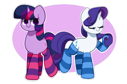 Size: 5173x3405 | Tagged: safe, artist:kittyrosie, edit, rarity, twilight sparkle, pony, unicorn, g4, absurd resolution, clothes, eyes closed, heart, heart eyes, simple background, socks, striped socks, transparent background, unicorn twilight, wingding eyes