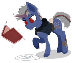 Size: 1736x1456 | Tagged: safe, artist:enragement filly, oc, oc only, oc:cinder glyph, pony, unicorn, book, dungeons and dragons, male, pen and paper rpg, rpg, simple background, solo, stallion, transparent background