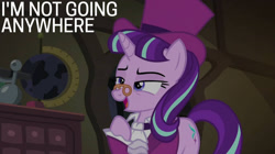 Size: 1920x1078 | Tagged: safe, edit, edited screencap, editor:quoterific, screencap, snowfall frost, starlight glimmer, a hearth's warming tail, g4, clothes, frock coat, glasses, hat, jabot, shirt, solo, top hat