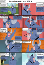 Size: 1282x1876 | Tagged: safe, edit, edited screencap, screencap, iron will, minotaur, pony, comic:celestia's servant interview, g4, putting your hoof down, background pony, caption, cs captions, hedge maze, image macro, interview, looking at you, male, text, word salad