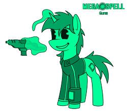 Size: 5480x4800 | Tagged: safe, artist:dacaoo, oc, oc only, oc:littlepip, pony, unicorn, fallout equestria, megaspell (game), absurd resolution, clothes, jumpsuit, magic, monochrome, pip-pony, pipbuck, simple background, telekinesis, transparent background, vault suit, weapon