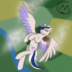 Size: 3200x3200 | Tagged: safe, artist:maître cervidé, oc, oc only, oc:scarlet sprite, pegasus, pony, cloud, female, flying, high res, signature, solo, spread wings, wings