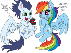 Size: 959x720 | Tagged: safe, artist:darindashiedo, artist:dasher666, edit, rainbow dash, soarin', pegasus, pony, g4, female, male, mare, marriage proposal, ship:soarindash, shipping, simple background, stallion, straight, white background