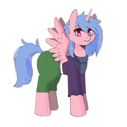 Size: 2048x2048 | Tagged: safe, alternate version, artist:vaiola, oc, oc only, alicorn, pony, alicorn oc, avatar, cargo pants, clothes, commission, diaper, diaper fetish, eyebrows, female, fetish, full body, high res, horn, jacket, looking at you, mare, non-baby in diaper, pants, simple background, solo, standing, sweater, tail, transparent background, wings