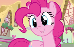 Size: 1690x1080 | Tagged: safe, screencap, pinkie pie, earth pony, pony, a friend in deed, g4, cute, diapinkes, female, mare, ponyville, smiling, solo