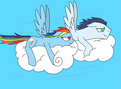 Size: 975x720 | Tagged: safe, artist:dasher666, artist:rainbow-deathblow, edit, rainbow dash, soarin', pegasus, pony, g4, cloud, female, flying, male, mare, ship:soarindash, shipping, stallion, straight