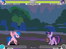 Size: 1080x810 | Tagged: safe, artist:tom artista, firefly, rainbow dash, twilight sparkle, pegasus, pony, unicorn, fighting is magic, g1, g4, bipedal, cave, cave of harmony, fan game, game screencap, new, stage