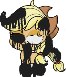 Size: 295x345 | Tagged: safe, artist:terrebonnerobbi, edit, applejack, earth pony, pony, g4, g4.5, my little pony: pony life, 1000 hours in ms paint, applejack's hat, cowboy hat, female, hat, pibby, simple background, solo, transparent background, zalgo