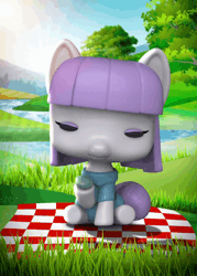 Size: 1200x1680 | Tagged: safe, boulder (g4), maud pie, earth pony, pony, g4, official, animated, clothes, eating, female, funko, funko pop!, mare, nft, no sound, picnic blanket, toy, webm