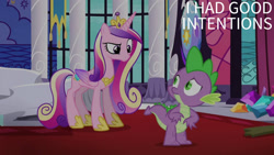 Size: 2000x1124 | Tagged: safe, edit, edited screencap, editor:quoterific, screencap, princess cadance, spike, alicorn, dragon, pony, g4, princess spike, concave belly, duo, female, male, mare, slender, thin