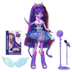 Size: 1280x1280 | Tagged: safe, twilight sparkle, equestria girls, g4, my little pony equestria girls: rainbow rocks, backstage pass, doll, microphone, simple background, solo, toy, transparent background