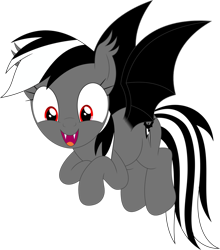 Size: 839x952 | Tagged: safe, artist:porygon2z, rainbow dash, oc, oc:count dashula, bat pony, pegasus, pony, undead, vampire, g4, bat ponified, black and white mane, colored wings, cute, dashabetes, ear tufts, fangs, female, flying, mare, open mouth, open smile, race swap, rainbowbat, red eyes, simple background, smiling, solo, transparent background, vector, wings