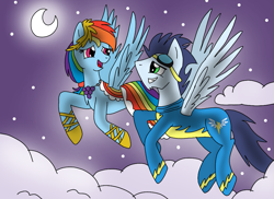 Size: 991x720 | Tagged: safe, artist:dasher666, artist:rainbow-deathblow, edit, rainbow dash, soarin', pegasus, pony, g4, clothes, dress, female, gala dress, male, mare, ship:soarindash, shipping, stallion, straight