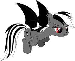 Size: 3576x2890 | Tagged: safe, artist:porygon2z, rainbow dash, oc, oc:count dashula, bat pony, pegasus, pony, undead, vampire, g4, bat ponified, black and white mane, closed mouth, colored wings, ear tufts, fangs, female, flying, frown, high res, lidded eyes, mare, race swap, rainbowbat, red eyes, simple background, solo, spread wings, transparent background, vector, wings