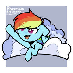 Size: 2362x2362 | Tagged: safe, artist:jellysketch, rainbow dash, pegasus, pony, g4, chibi, cloud, high res, peachtober, solo