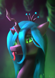 Size: 1941x2741 | Tagged: safe, artist:harukiicat, queen chrysalis, changeling, changeling queen, pony, g4, buggo, fangs, female, looking at you, solo, tongue out