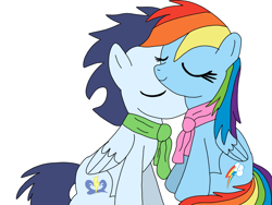 Size: 960x720 | Tagged: safe, artist:dasher666, artist:fatamogana97, edit, rainbow dash, soarin', pegasus, pony, g4, clothes, female, male, mare, scarf, ship:soarindash, shipping, simple background, stallion, straight, white background