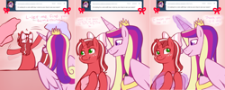 Size: 2002x800 | Tagged: safe, artist:redintravenous, princess cadance, oc, oc:red ribbon, pony, unicorn, ask red ribbon, g4, female, magic, mare