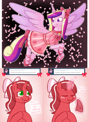 Size: 1334x1812 | Tagged: safe, artist:redintravenous, princess cadance, oc, oc:red ribbon, pony, unicorn, ask red ribbon, g4, crying, female, magic, mare