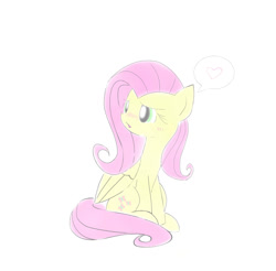 Size: 1170x1153 | Tagged: safe, artist:tiga mega, part of a set, fluttershy, pegasus, pony, g4, female, folded wings, heart, looking away, mare, open mouth, pictogram, simple background, sitting, solo, speech bubble, spoken heart, turned head, white background, wings