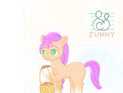 Size: 1333x1001 | Tagged: safe, artist:nomemint, sunny starscout, earth pony, pony, g5, basket, female, mare, simple background, solo