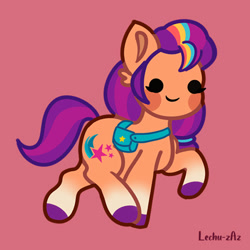 Size: 500x500 | Tagged: safe, artist:lechu-zaz, sunny starscout, earth pony, pony, g5, chibi, cute, red background, simple background, solo, sunnybetes