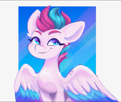 Size: 643x542 | Tagged: safe, artist:saphypone, zipp storm, pegasus, pony, g5, bust, female, looking sideways, mare, passepartout, smiling, solo, spread wings, three quarter view, wings