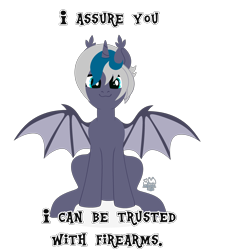 Size: 3000x3300 | Tagged: safe, artist:zakypo, derpibooru exclusive, oc, oc only, oc:elizabat stormfeather, alicorn, bat pony, bat pony alicorn, pony, alicorn oc, bat pony oc, bat wings, blatant lies, commission, female, high res, horn, looking at you, mare, meme, simple background, sitting, solo, transparent background, wings, ych result