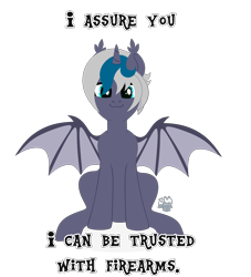 Size: 3000x3300 | Tagged: safe, alternate version, artist:zakypo, derpibooru exclusive, oc, oc only, oc:elizabat stormfeather, alicorn, bat pony, bat pony alicorn, pony, alicorn oc, bat pony oc, bat wings, blatant lies, commission, female, high res, horn, looking at you, mare, meme, simple background, sitting, solo, transparent background, wings, ych result