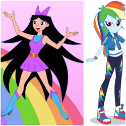 Size: 894x894 | Tagged: safe, artist:eboziter, rainbow dash, equestria girls, g4, boots, clothes, converse, high heel boots, isabella garcia shapiro, older, phineas and ferb, shirt, shoes