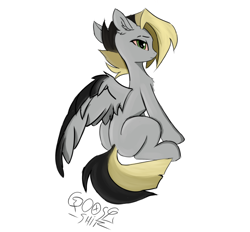 Size: 948x880 | Tagged: safe, artist:gooseshit, oc, oc only, oc:tlen borowski, pegasus, pony, concave belly, female, red sclera, simple background, solo, spread wings, white background, wings