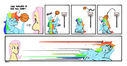 Size: 1550x815 | Tagged: safe, artist:bixels, fluttershy, rainbow dash, pegasus, pony, g4, basketball, comic, crying, duo, female, lesbian, ship:flutterdash, shipping, simple background, snot, sports, white background, wing hands, wings
