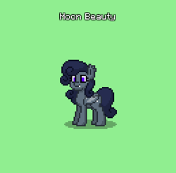 Size: 390x382 | Tagged: safe, oc, oc only, oc:moon beauty, bat pony, pony, pony town, bat pony oc, bat wings, blue mane, blue tail, do not steal, female, gray fur, green background, mare, original character do not steal, simple background, tail, wings