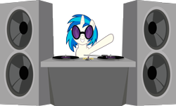 Size: 9999x6030 | Tagged: safe, artist:sirhcx, dj pon-3, vinyl scratch, pony, unicorn, g4, absurd resolution, simple background, smiling, solo, speaker, transparent background, turntable, vector