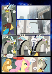 Size: 3259x4607 | Tagged: safe, artist:estories, discord, fluttershy, oc, oc:alice goldenfeather, draconequus, pegasus, pony, comic:nevermore, g4, ..., question mark