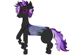 Size: 1321x966 | Tagged: safe, artist:nismorose, oc, oc only, oc:asher, changeling, ear fluff, fangs, horn, insect wings, male, one leg raised, purple changeling, purple eyes, purple hair, purple mane, purple tail, simple background, slit pupils, solo, stallion, tail, white background, wings