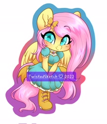 Size: 1778x2048 | Tagged: safe, artist:twisted-sketch, fluttershy, pegasus, anthro, plantigrade anthro, g4, blushing, boots, clothes, cute, dress, eyebrows, eyebrows visible through hair, female, heart, heart eyes, looking at you, mare, outline, shoes, shyabetes, signature, simple background, smiling, smiling at you, solo, white background, wingding eyes