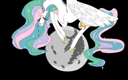 Size: 1302x818 | Tagged: safe, artist:corywoz001, princess celestia, alicorn, pony, g4, black background, crying, depressedia, implied princess luna, mare in the moon, moon, sad, simple background, solo, tangible heavenly object