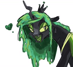 Size: 1706x1577 | Tagged: safe, artist:mayugraffiti, queen chrysalis, changeling, changeling queen, g4, female, heart, lidded eyes, looking at you, open mouth, simple background, solo, white background