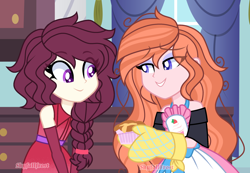 Size: 2240x1550 | Tagged: safe, artist:skyfallfrost, oc, oc only, equestria girls, g4, cake, clothes, dress, female, food, mittens