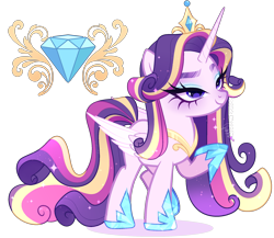 Size: 2232x1940 | Tagged: safe, artist:gihhbloonde, oc, oc only, unnamed oc, alicorn, pony, alicorn oc, closed mouth, colored wings, colored wingtips, eyebrows, eyeshadow, female, folded wings, gradient mane, gradient tail, hoof shoes, horn, jewelry, lidded eyes, lightly watermarked, long tail, magical lesbian spawn, makeup, mare, offspring, parent:princess cadance, parent:rarity, parents:raridance, peytral, princess shoes, raised eyebrow, raised hoof, simple background, smiling, solo, sparkly mane, sparkly tail, tail, tiara, transparent background, watermark, wings